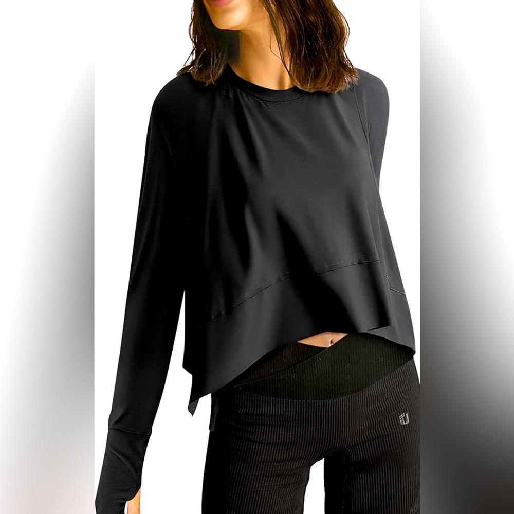 UEU Asymmetrical Long Sleeve Blouse Cropped Tank Top Sleeveless Athletic Shirt